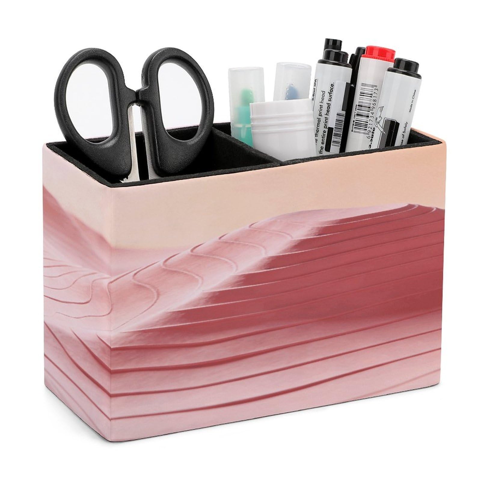 LZQPOEAS Pink Topographic Pen Holder Double Compartments Pen Cup Makeup Brush Holders Leather Pencil Holder Locker Organizer for Work Locker Accessories Modern Pencil Cup for Desk