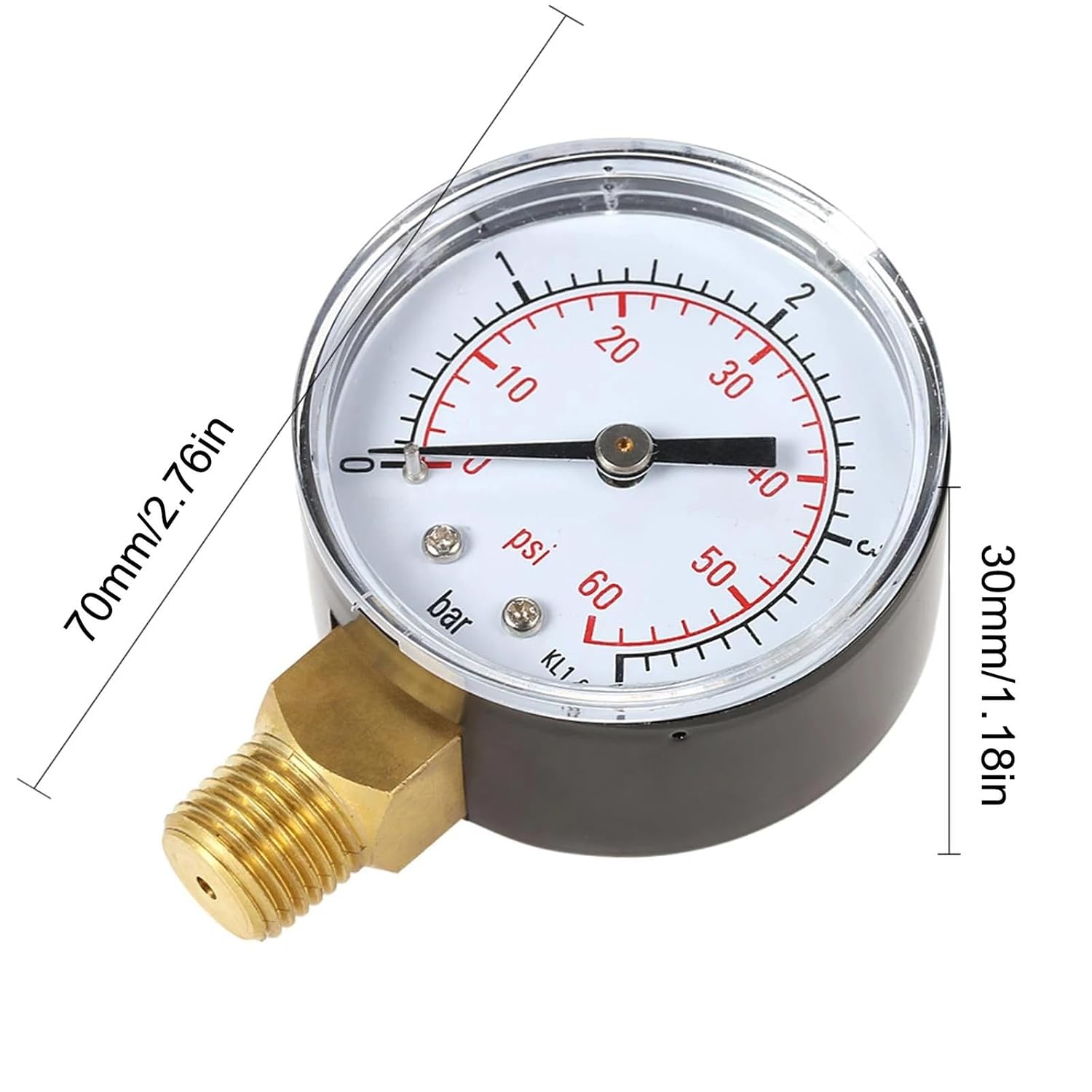 0~60psi 0~4bar/0~15psi 0~1bar 50mm Pool Filter Water Pressure Dial Hydraulic Pressure Gauge Meter Manometer 1/4" NPT Thread(TS-50-4bar)