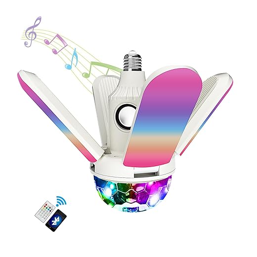 Bluetooth Light Bulb with Speaker,50W Color Changing & Lights Rotating,Wireless Control,E26/E27 Base,Remote Included,Used for Bedroom & Christmas Parties