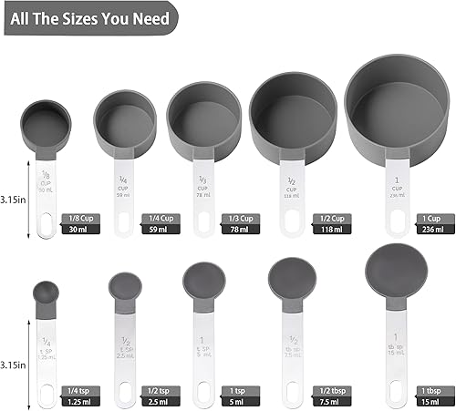 Miniatura 2 de Huygens - Juego de tazas y cucharas medidoras de 10 piezas, tazas medidoras apilables con mango de acero inoxidable para medir ingredientes secos