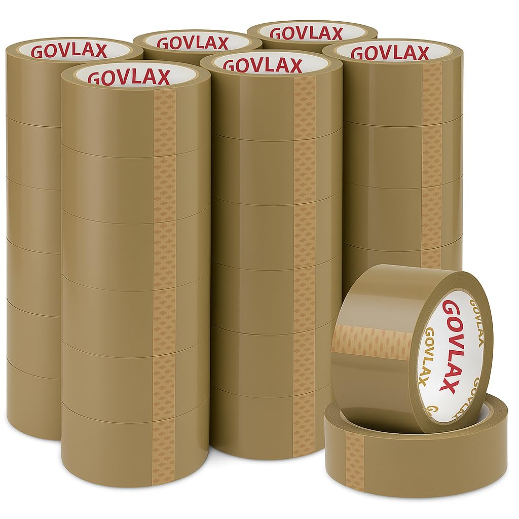 GOVLAX GROUP Nastro da imballaggio marrone di alta qualità a basso rumore, adesivo resistente e forte, ideale per imballaggi, traslochi e imballaggi, 66 m, 48 mm, 36 rotoli di nastro adesivo per