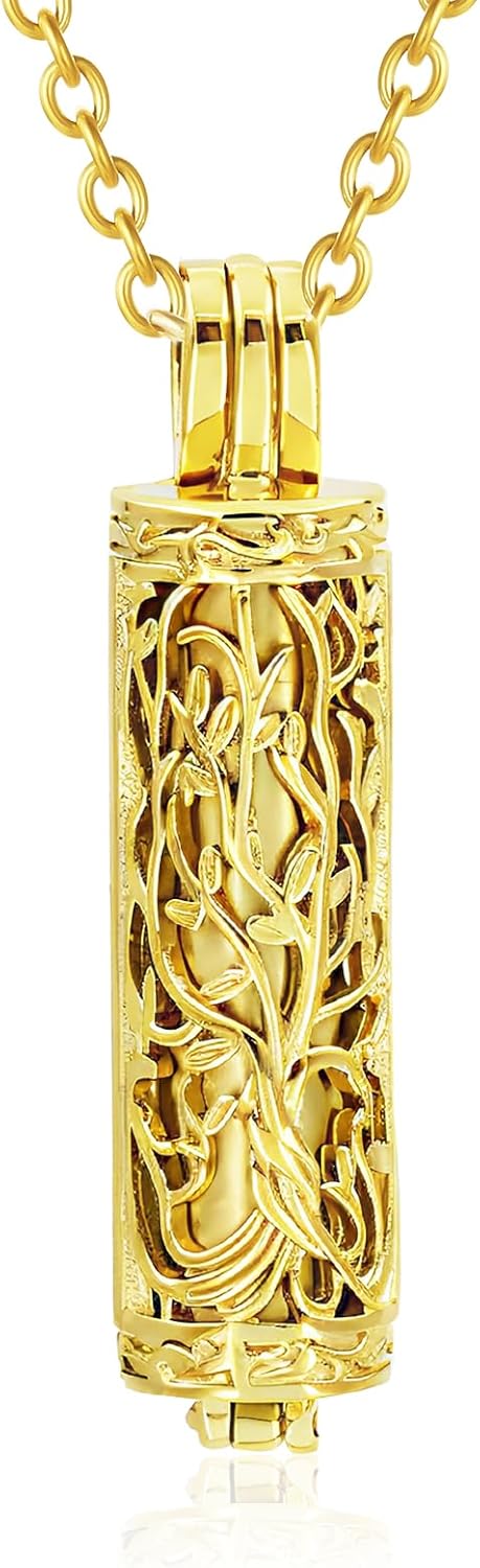 Tree of Life Cremation Necklace - Stainless Steel Hollow Cylinder Pendant with Inner Ash Container, Spiritual Memorial Urn Jewelry for Ashes Keepsake