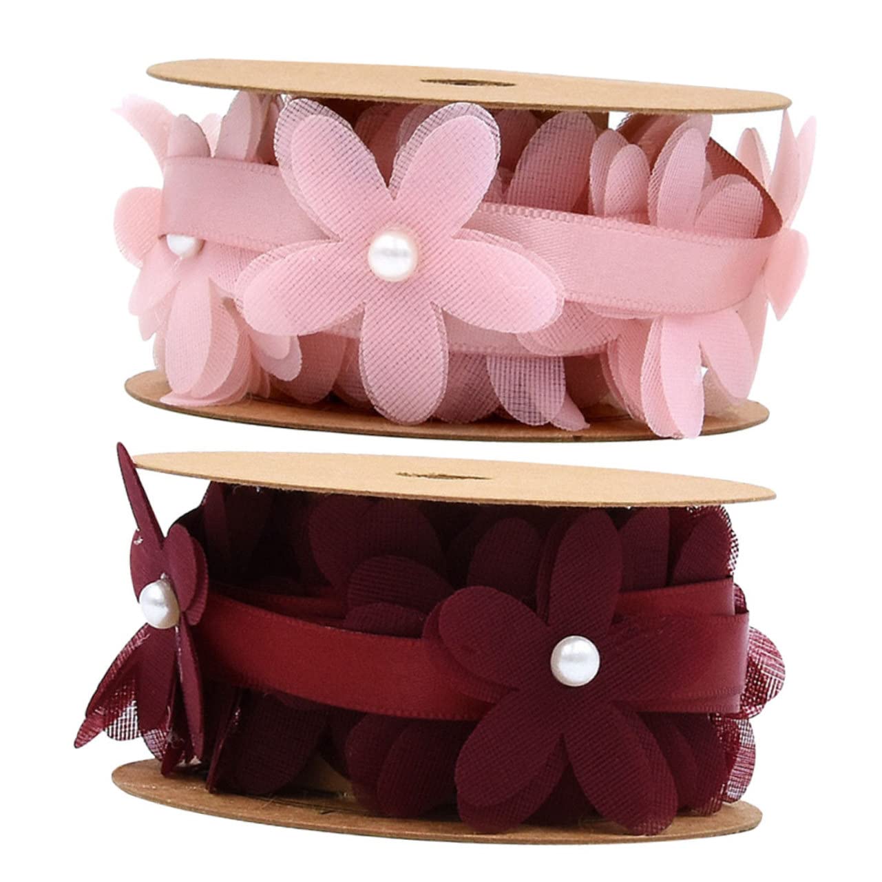 Abaodam 4rollen Kreatives Blumen Spitzenband Stoffband Für Hochzeiten -projekte Und Erhältlich Rosa Und Weinrot Für Dekoration Und Basteln