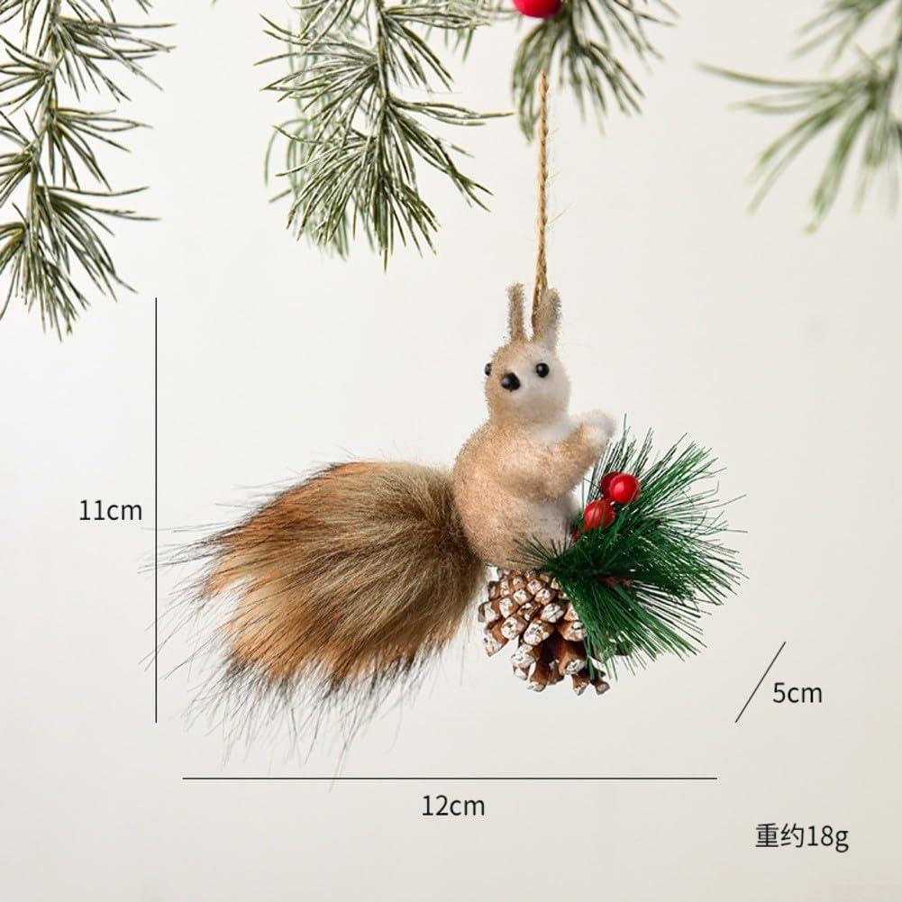 Juego de 5 adornos navideños de ardilla, decoración colgante de espuma ligera con colas articulables para árbol de Navidad, mochila o llavero, colgantes de animales falsos marrones