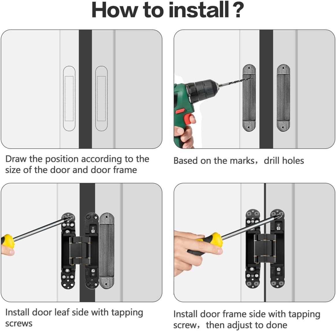 Onedaful 2 Kits 6 inch Stainless Steel Hidden Door Hinges Invisible Hinges for Door, 180 Degree Swing Concealed Hinges, 3 Way Adjustable & Heavy Duty for Secret Door (Load-Bearing Up to 170lbs)