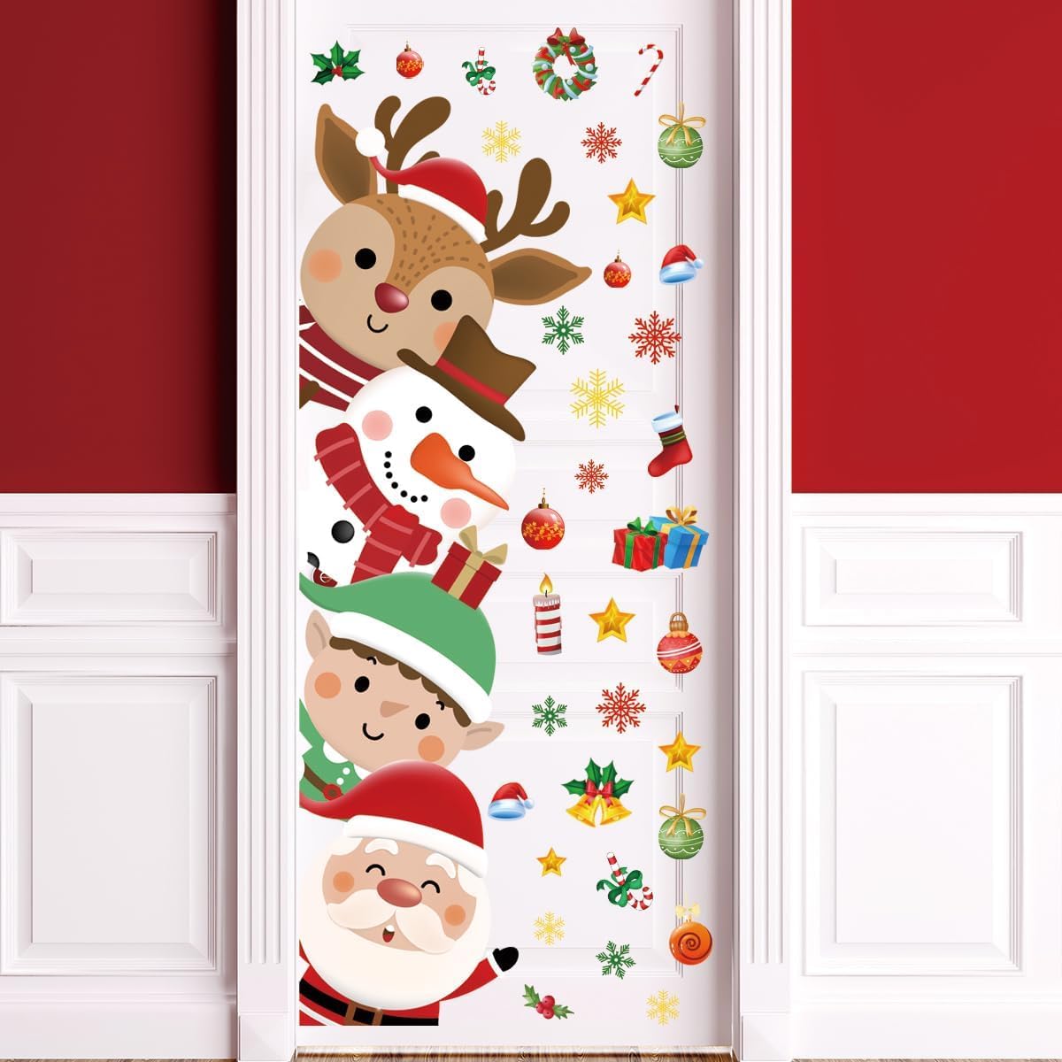 44.88 x 15.75 Inch Christmas Door Decals Christmas Santa Claus Elk Snowman Door Sticker Decor for Holiday Christmas Kids Baby Nursery Playroom Bedroom Classroom Kindergarten Holiday Wall Decor