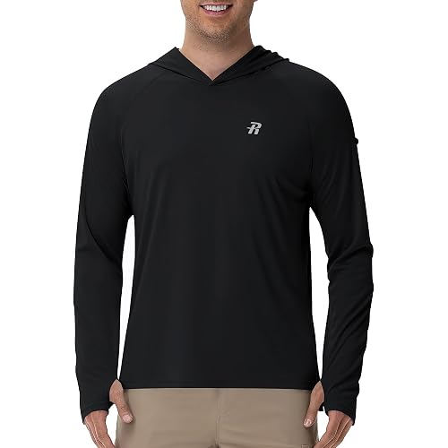 Runhit UPF 50+ Fishing Shirts for Men, Long Sleeve Sun Protection Lightweight Hoodie, UV Hiking Running Rash Guard