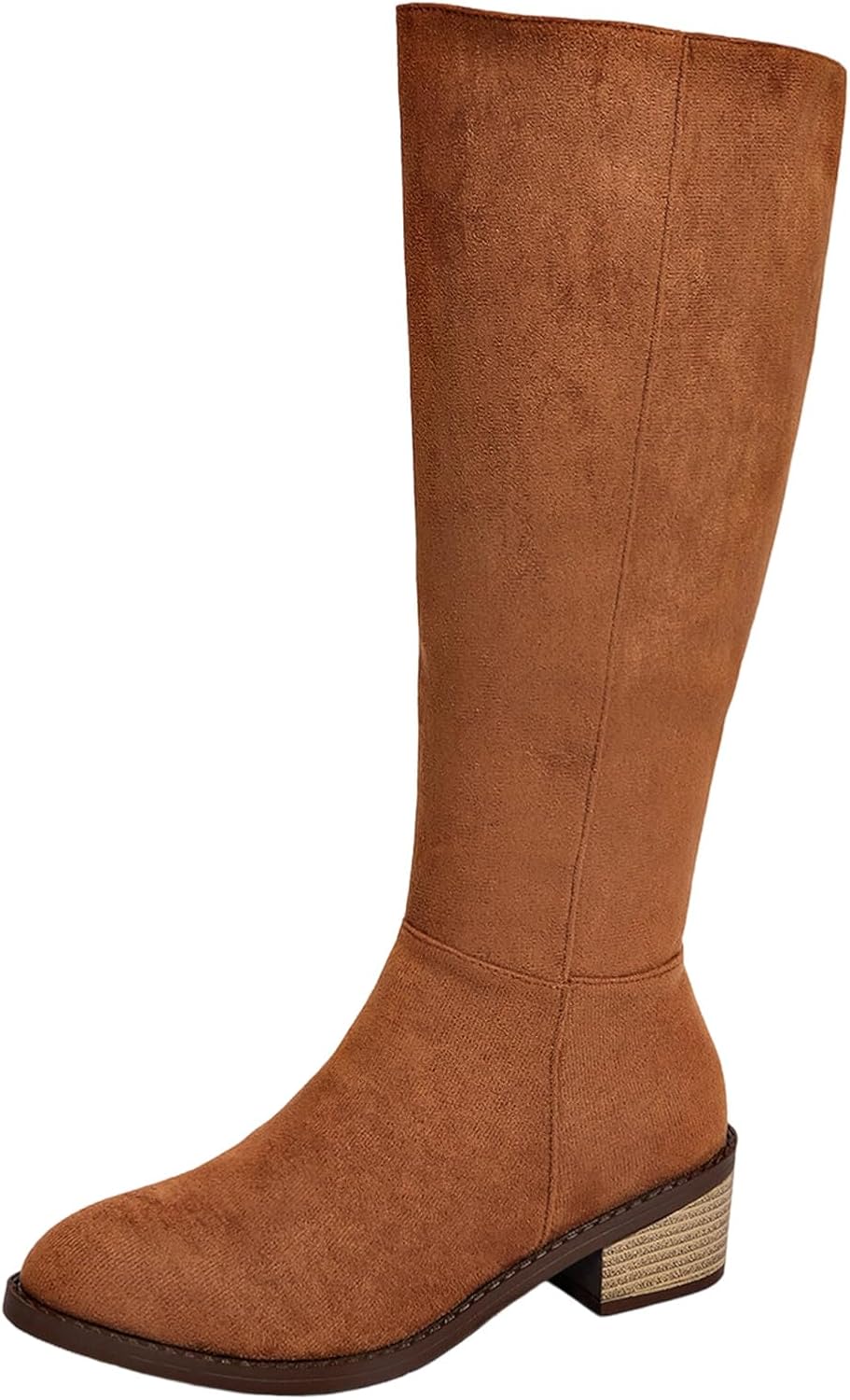 Women's Knee High Flat Boots Low Block Heel Round Toe Riding Tall Booties