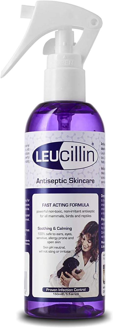 Leucillin Antiseptic Skin Care - Suitable for all Mammals, Kills All Known Germs On Contact, Safe Around Eyes, Nose & Open Skin. Available in 3 Sizes (150ml)