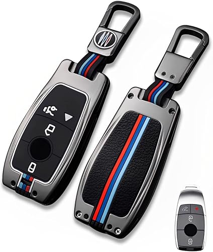 Funda de metal para llavero de Mercedes Benz, protector de llavero inteligente compatible con Clase E, Clase S, Clase A, Clase C, Clase G (BZA-gris)