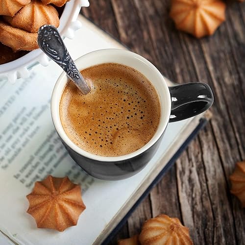 Miniatura 5 de homEdge Mini taza de café de porcelana, 4 onzas  4.1 fl oz, de cerámica, para café, té y café, juego de 6, color negro