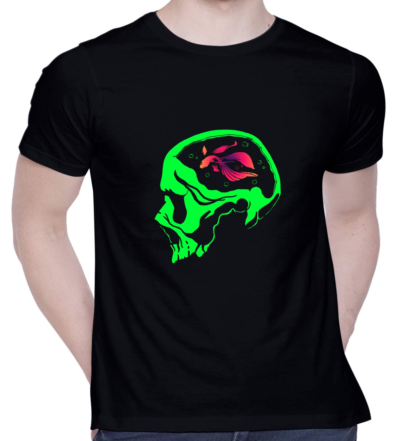 CreativiTGraphic Printed T-Shirt for Unisex Neon Skull Tshirt | Casual Half Sleeve Round Neck T-Shirt | 100% Cotton | D00258-2