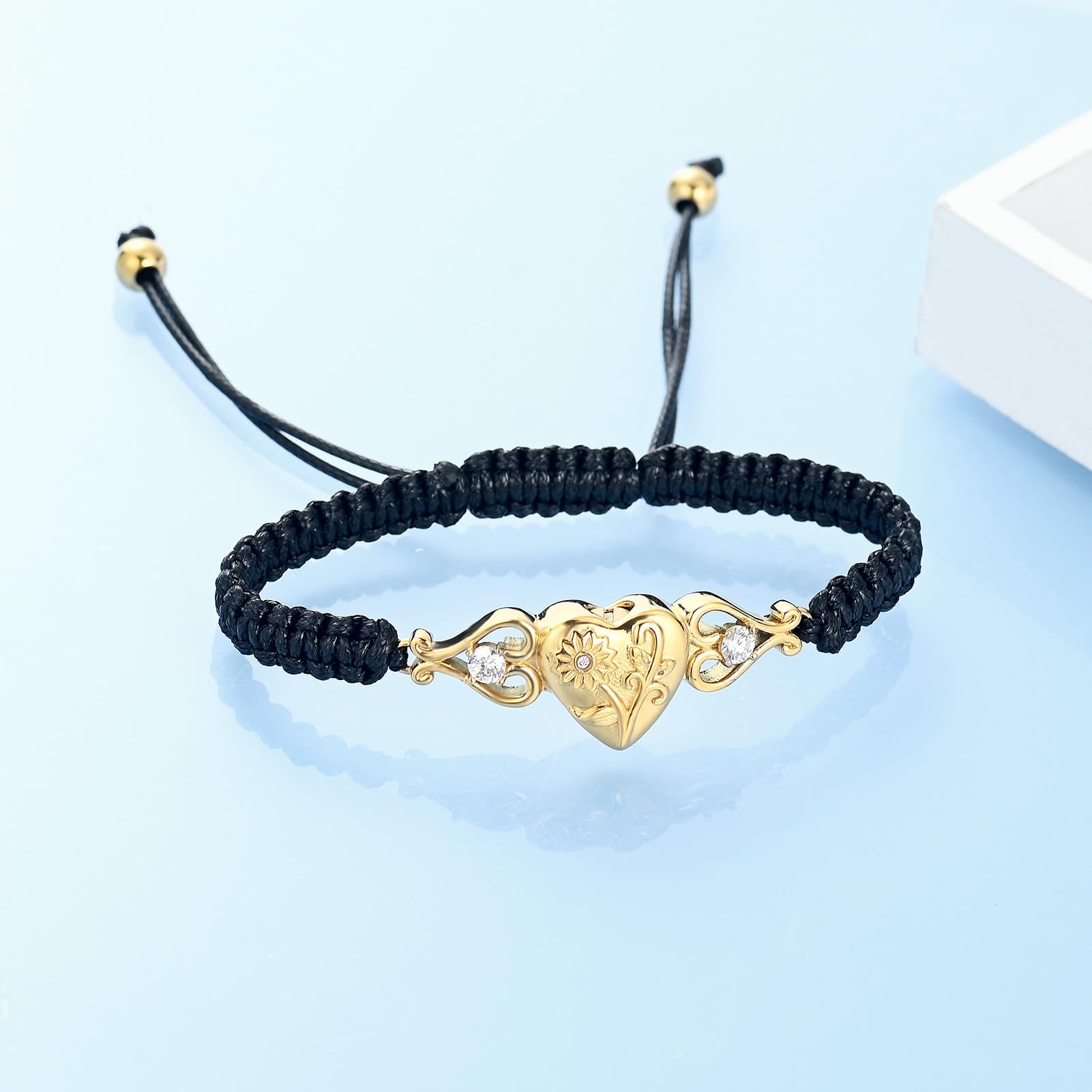 QGJNSGC Double Heart Cremation Bracelet for Ashes for Women Stainless Steel Sunflower Urn Bracelet Memorial Jewelry Loved Ones Human Pet Funeral Keepsake Gift Adjustable Bangle - Image 3