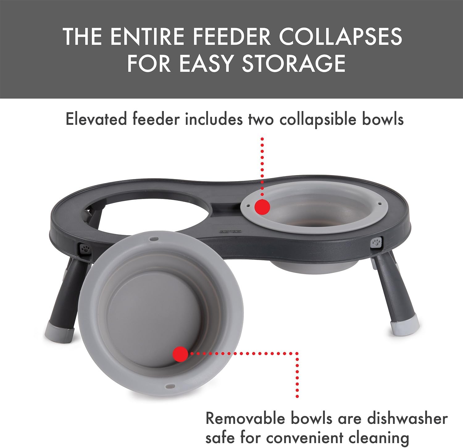 Dexas Pets Double Elevated Pet Feeder, Light Gray, Small/1 Cup Capacity Bowls (PW100432429)