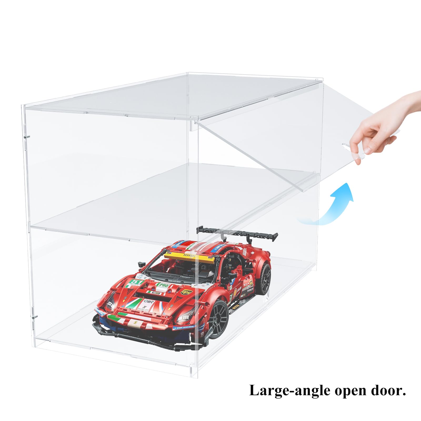 DuvinDD Acrylic Display Case for 1/8 Scale Model Car Large Full-Clear Display Case with Door, Lego Display Case for Lego 42096 42083 Countertop Display Cabinet for Collectibles (23.6x11.8x15.8 inch)