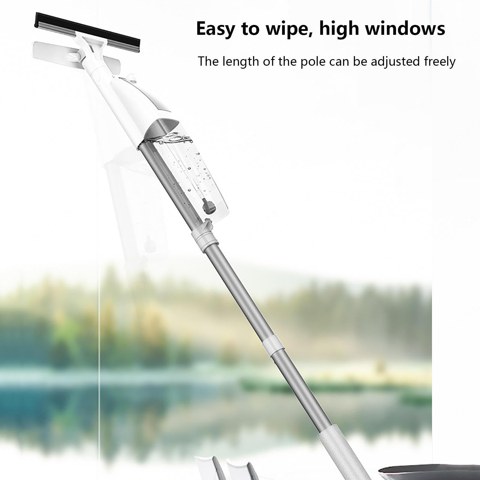 3 en 1 Spray Limpiacristales Coche con Poste Telescópico, Limpiacristales Coche con 3 Paños Microfibra para Ventanas Altas Interior/Exterior