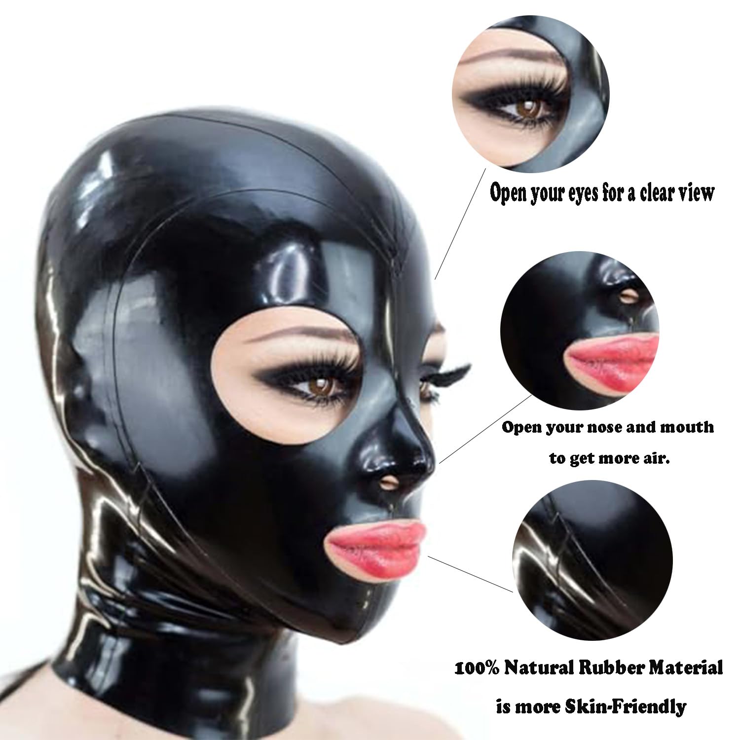 Kangxinsheng Black Latex Mask Hood,Rubber Masks with Open Eyes,Cosplay Costumes Clubwear Party Mask for Women Men-S - Image 2