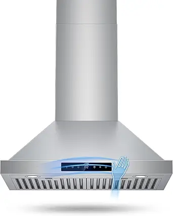 30 Inch Wall Mount Range Hood 1200CFM, 4-Speed Smart Wall Mount Range Hood with Touch Sensor & Remote, Dual LED Lights, Baffle Filters Ducted/Ductless Convertible Pro Series
