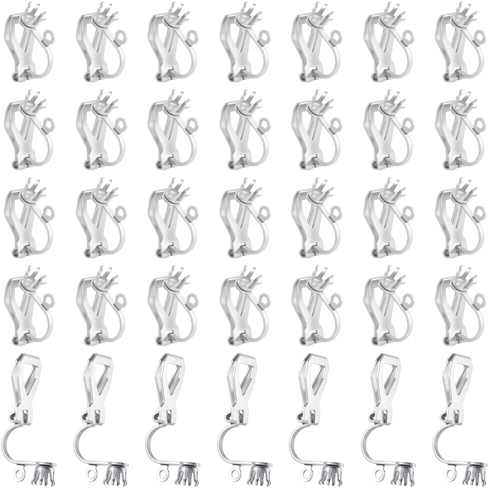 Beebeecraft 1 Box 80Pcs Clip On Earring Findings 316 Stainless Steel Non Pierced Earring Converter with Claw for Jewelry Making DIY Components