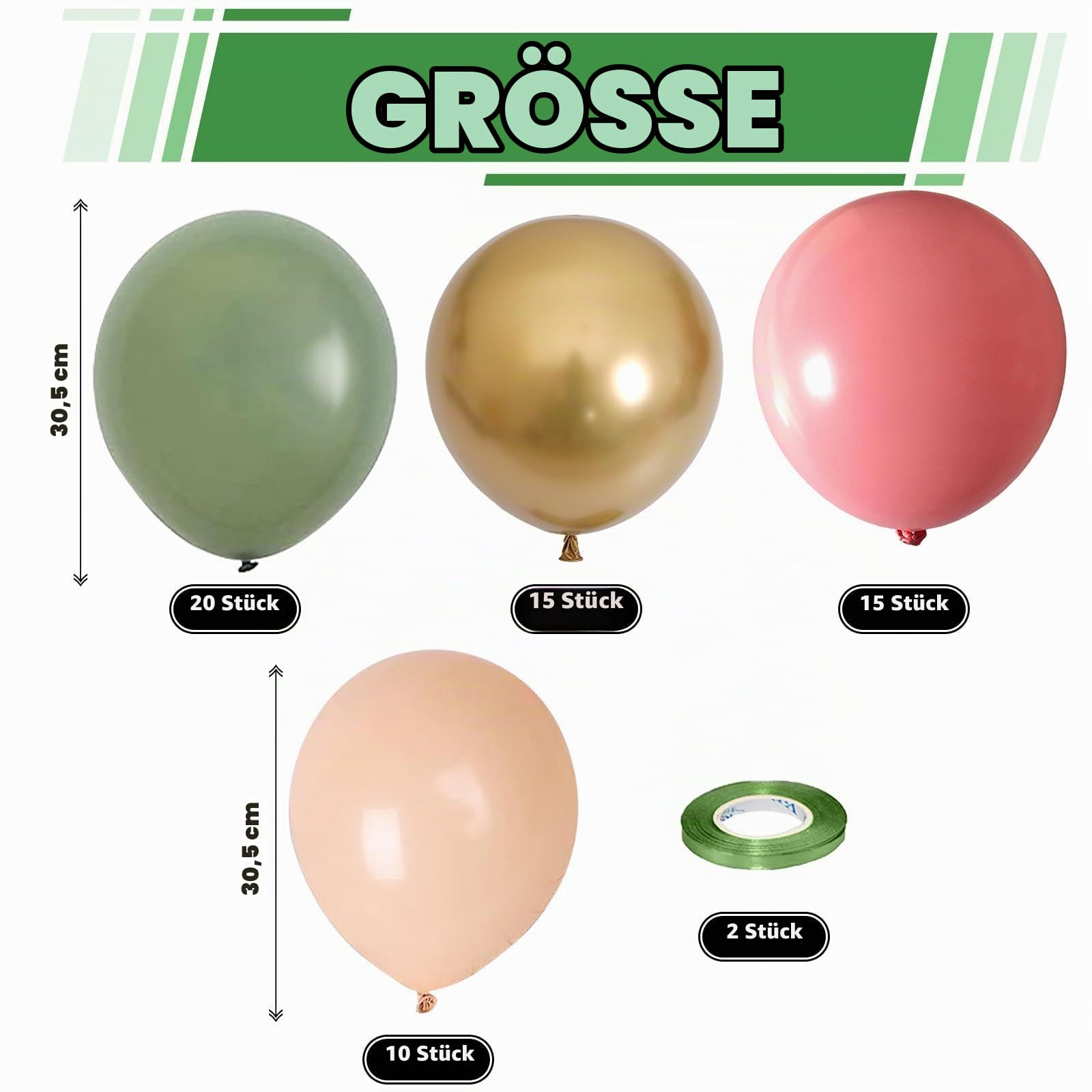 Sage Grün und Rosa Luftballons, 60 Stück 12 Zoll Dusty Rosa und Retro Grün Luftballons, Salbei Grün Metallic Gold Weiß Luftballons für Mädchen Geburtstag Babyparty Dschungel Safari Party Dekoration