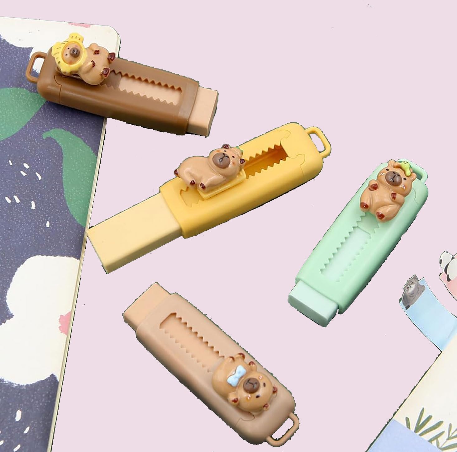 Gomma per Cancellare Retrattile Push-Pull 8 Pezzi Capybara Design per Bambini Scuola Ufficio Regalo