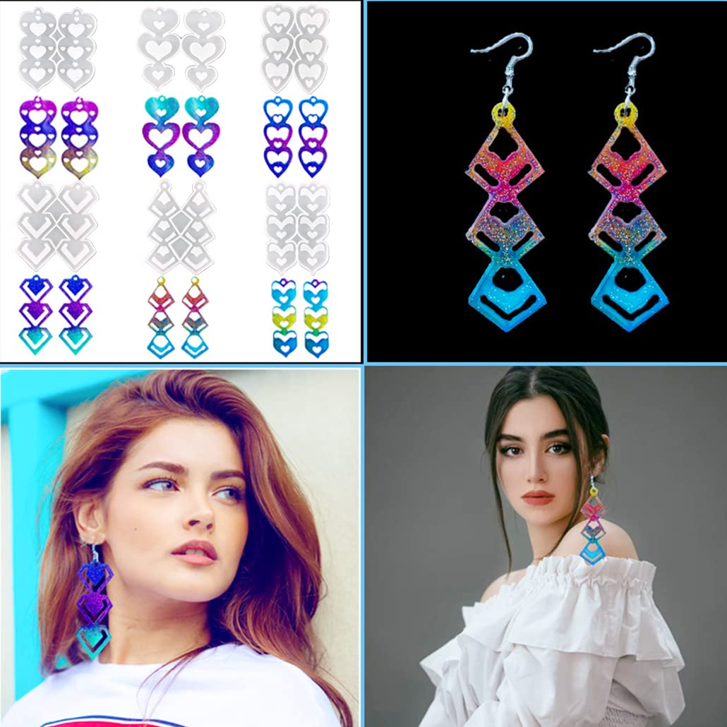 KyeeaDIY 4 Paires Boucle D'oreille Moule Resine Epoxy Bijoux Moule Resine Porte Clef Avec Trou Couples Moule Silicone Coeur Saint-Valentin Moulle Coulée Pendentif DIY Cadeau Fabrication De Bijoux