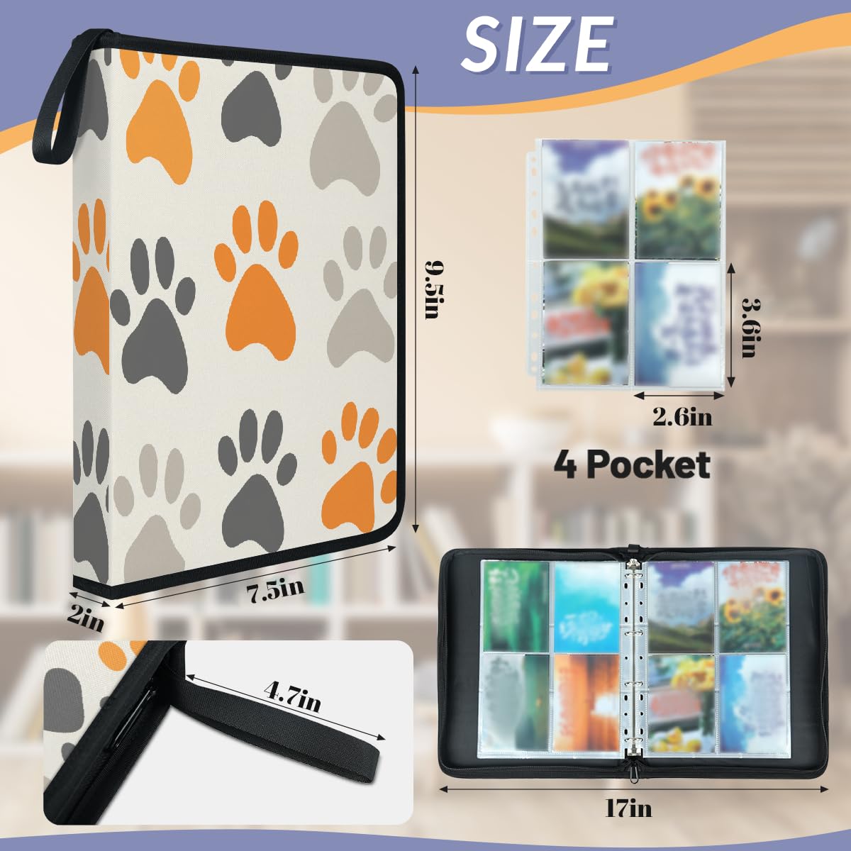 Raccoglitore per carte collezionabili con 4 tasche, 400 tasche, custodia per carte double-face con maniche rimovibili, set di protezioni per album per collezionisti