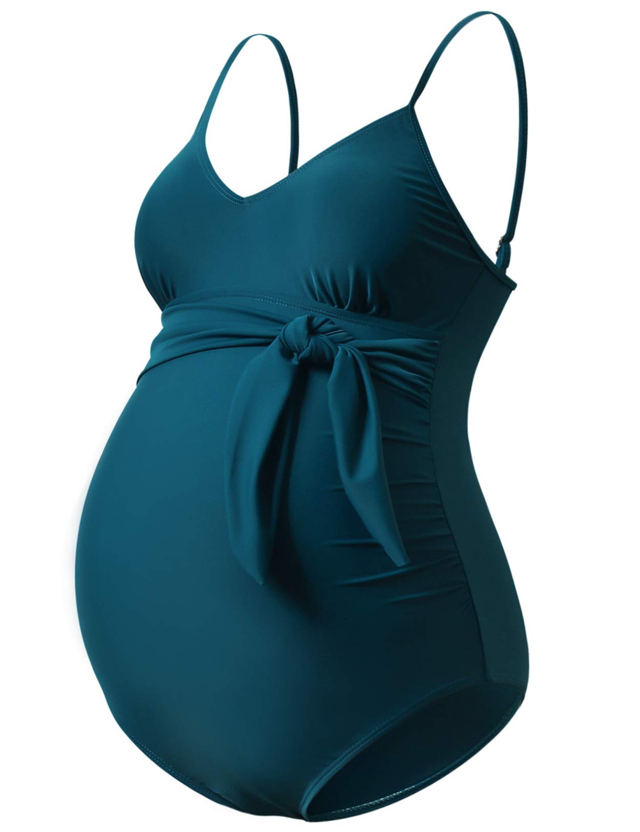GINKANAMaternity Swimsuit V-Neck One Piece Maternity Monokini Tie Front Bathing Suit Pregnany Swimwear