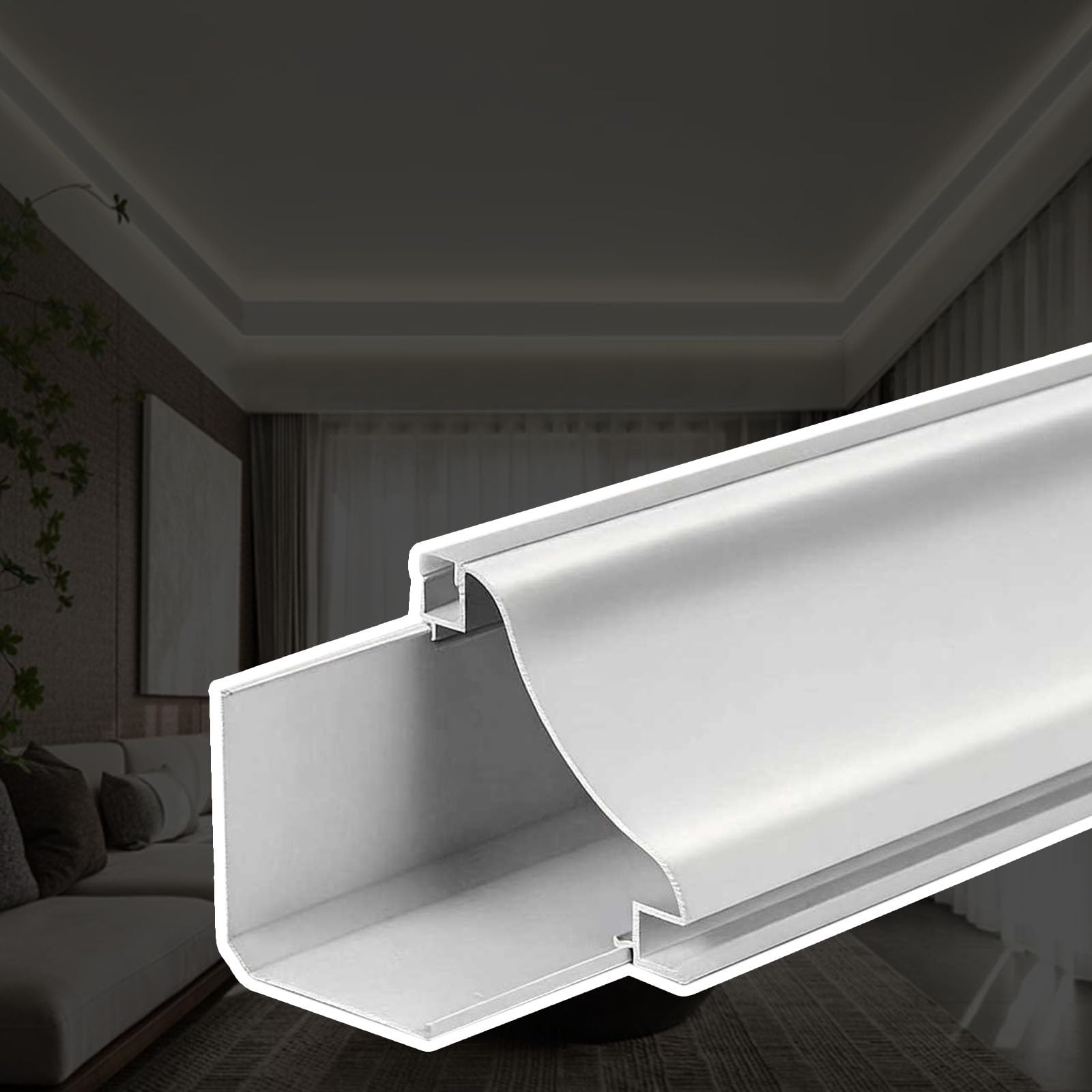 GFLPSQIA 0.30 0.8 1.5 2.5 4 M Length Indirect Lighting Linear Light Channel, Crown Molding Baseboard Trim Channel, Aluminum Profile Lighting Ceiling Crown Molding(L 1.8m)