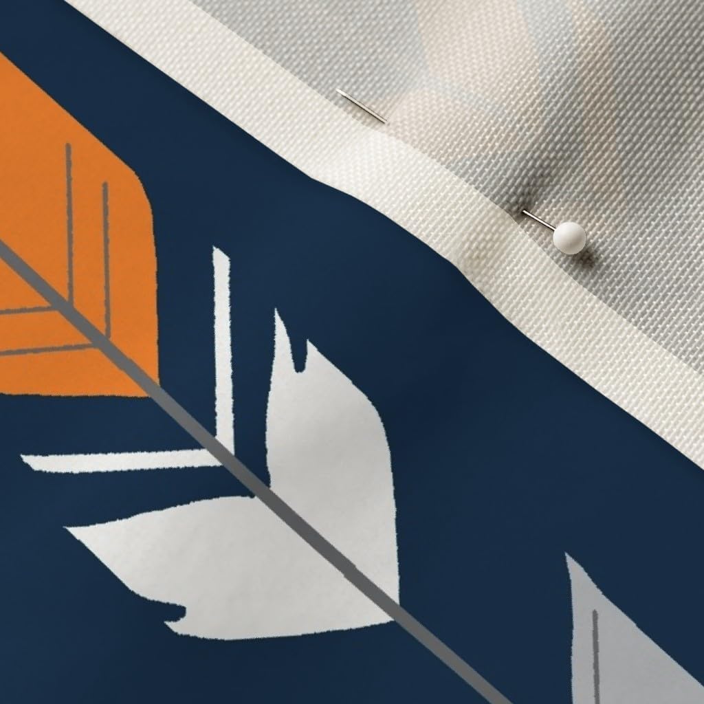 Spoonflower Fabric - Arrow Feathers Navy Orange Trendy Chevron Archery Gray Feather Printed on Upholstery Velvet Fabric Fat Quarter - Upholstery Home Decor Bottomweight Apparel