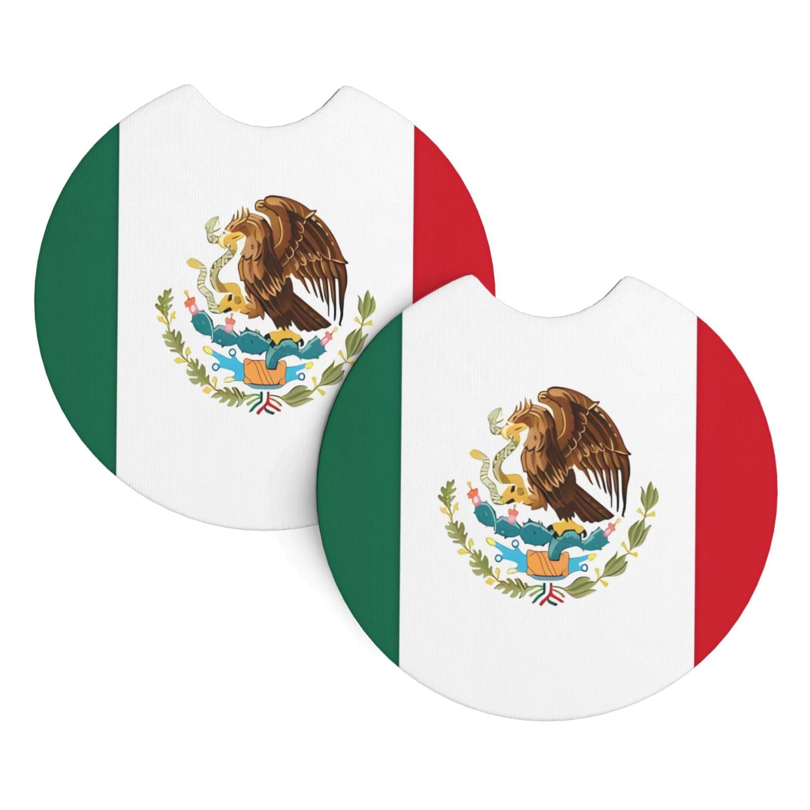 Flag of Mexico Car Interior Cup Holder Pad 2 PCS Car Coasters Scratch-resistant Odorless for Most Cars