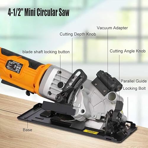 Miniatura 4 de Sierra circular eléctrica, mini sierra circular de 4.8 A con guía láser, sierra con cable de 4000 RPM equipada con 3 cuchillas de 4-12 pulgadas,