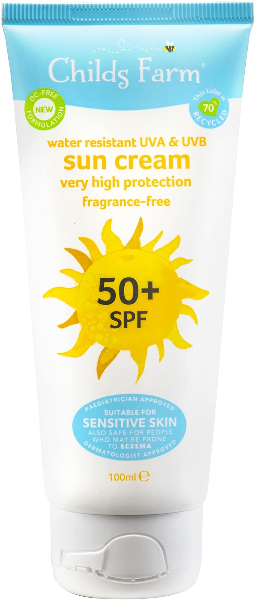 Childs Farm Kids and Baby Sun Cream SPF 50plus Water Resistant UVA and UVB Very High Protection Suitable for Dry, Sensitive and Eczema-prone Skin 100ml