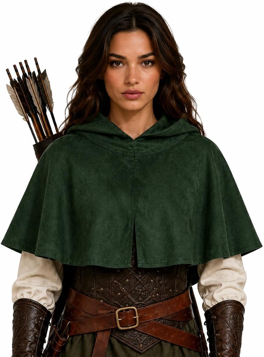 Medieval Hooded Cape for Men Women | Renaissance Cowl Pullover with Deep Hood for LARP, Ren Faire, Viking Cosplay & Halloween(dark green)