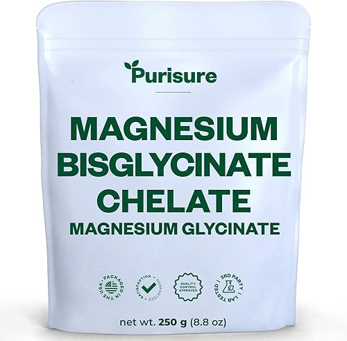 Purisure Polvo de bisglicinato de magnesio 8.82oz, apoya el bienestar general, aumenta los niveles de energía, promueve la salud del corazón, los
