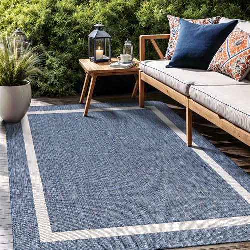 Luul Home Bordered Outdoor Rug 8x10 Washable Outside Carpet for Indoor Patio Porch Waterproof Easy Cleaning Non Shedding Area Rugs Blue 8 x 10 - Image 7
