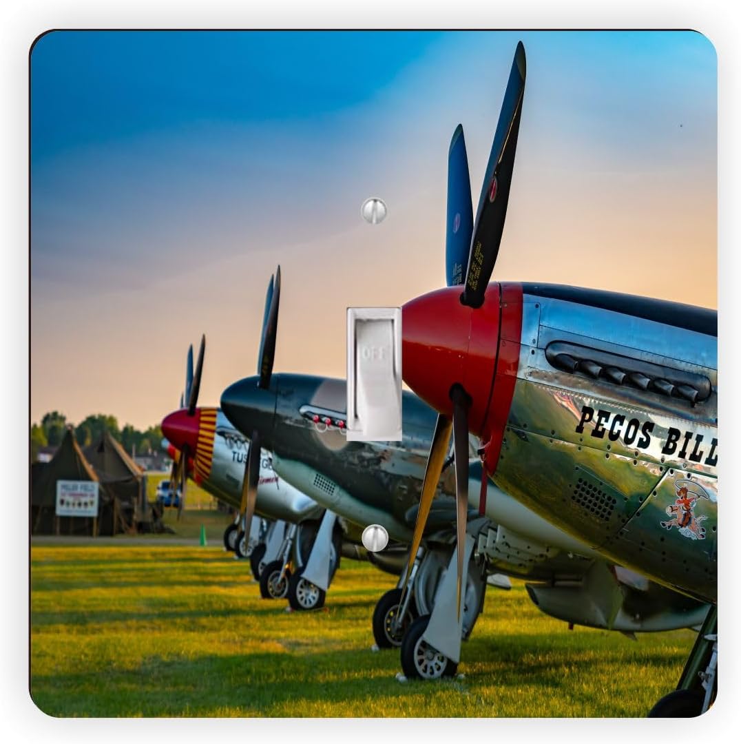Ircraft Airplane Mustang War Plane -Light Switch Plate Covers - Single Toggle Switch Plates - Single Toggle Cover