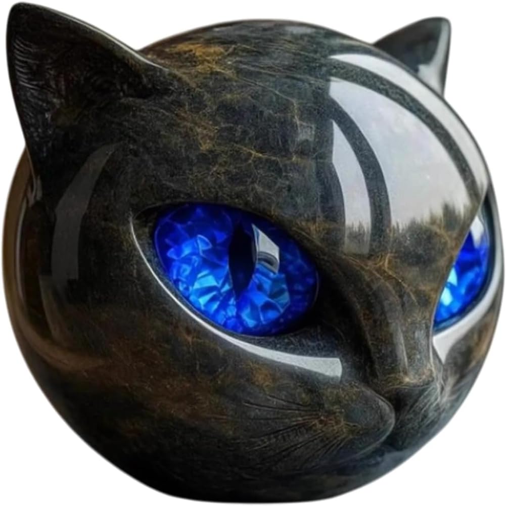 CTRLZS Elegant Decorative Home Gift Art-Black Luxury for Cat Statue, Hand-Carved Kitten Sculpture for Cat Enthusiasts Lover Blue.