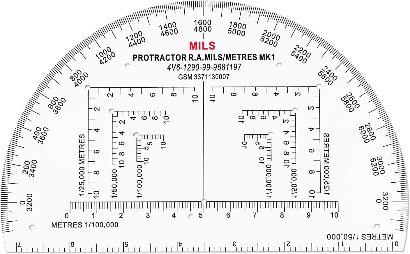 CYA Military Map Protractor for Land Navigation, Military Style UTM/MGRS Coordinate Scale, 6" RA