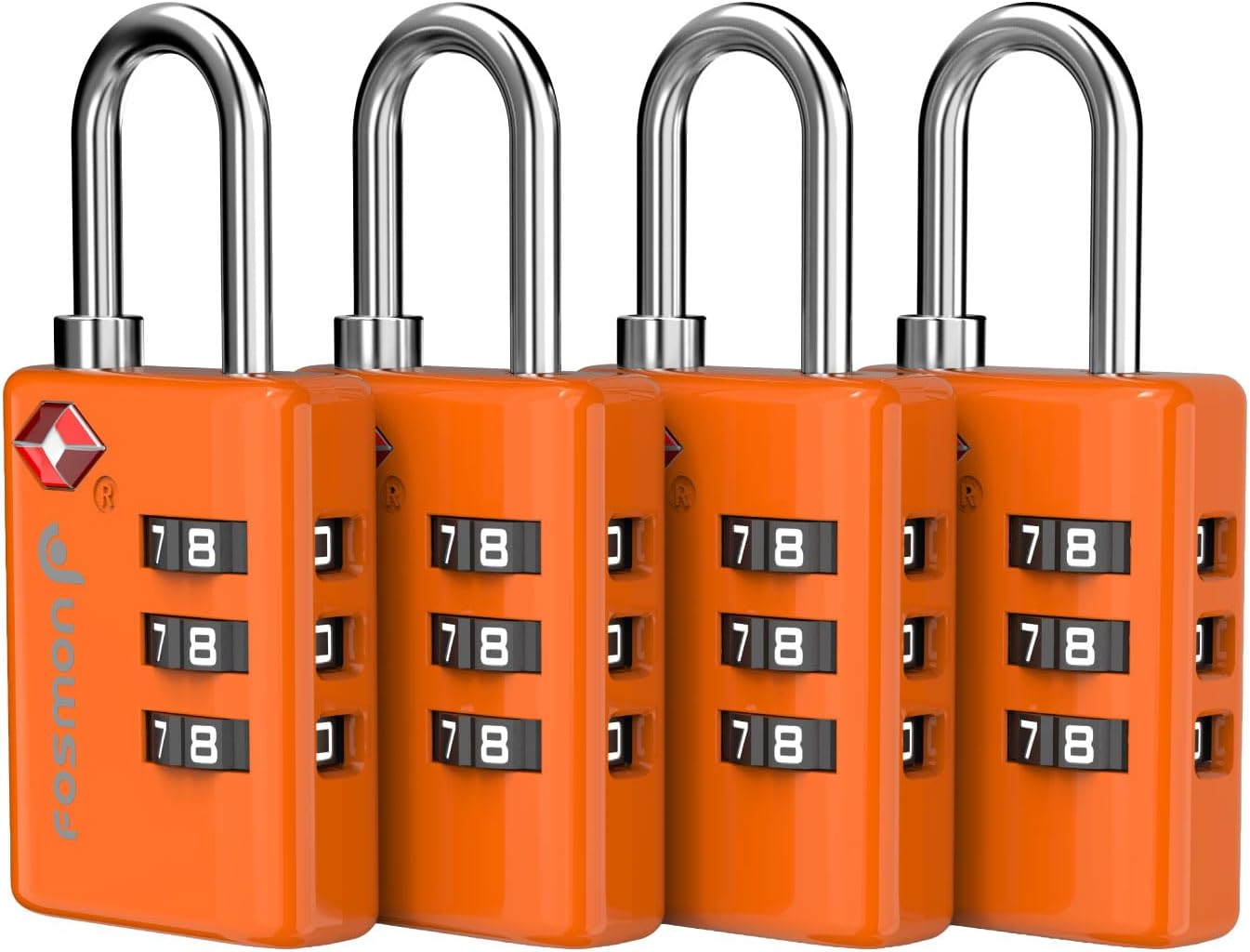 TSA Approved Luggage Locks, 3 Digit Combination, 4 Pack Orange
