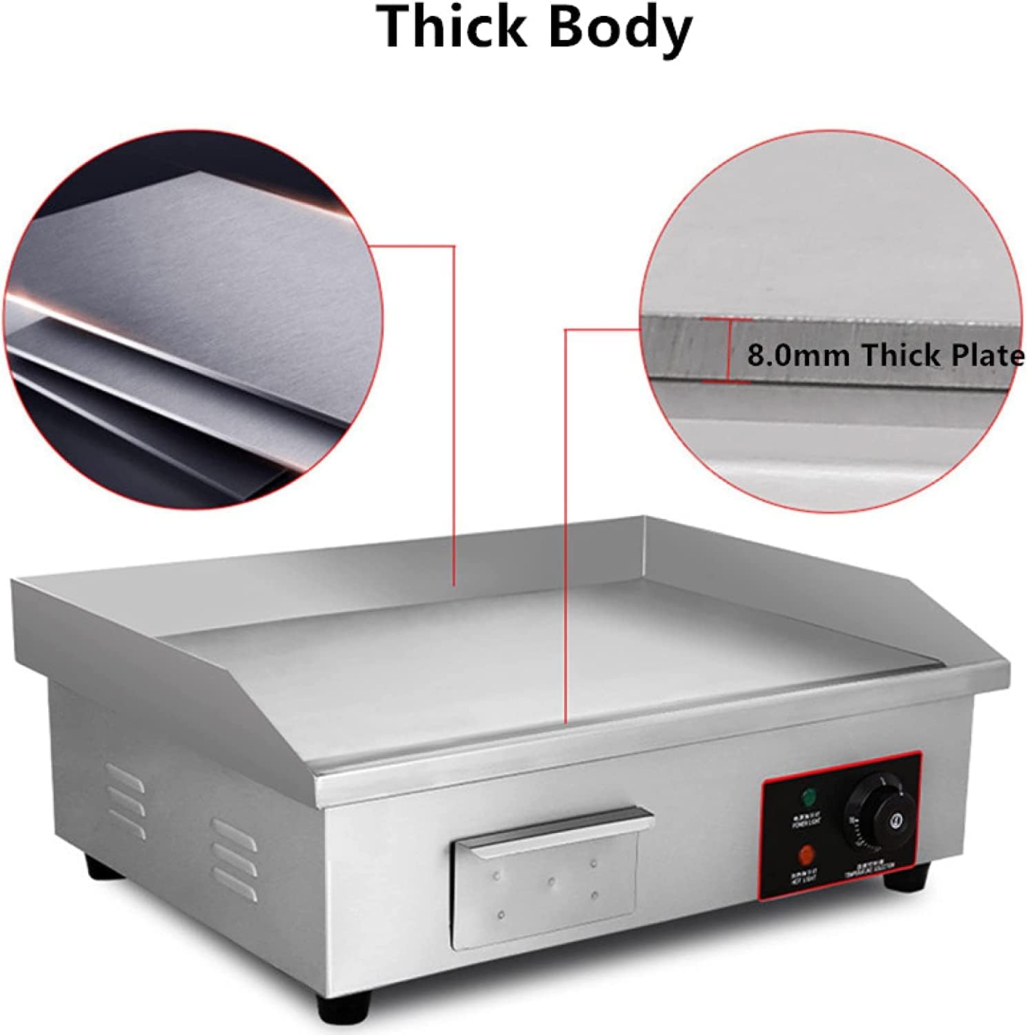 Large Commercial Electric Frying Pan, Thermostatically Controlled, Evenly Heated, Multi-Function Iron Plate Roaster, Suitable for Baking Cheese, Bacon, Sausage