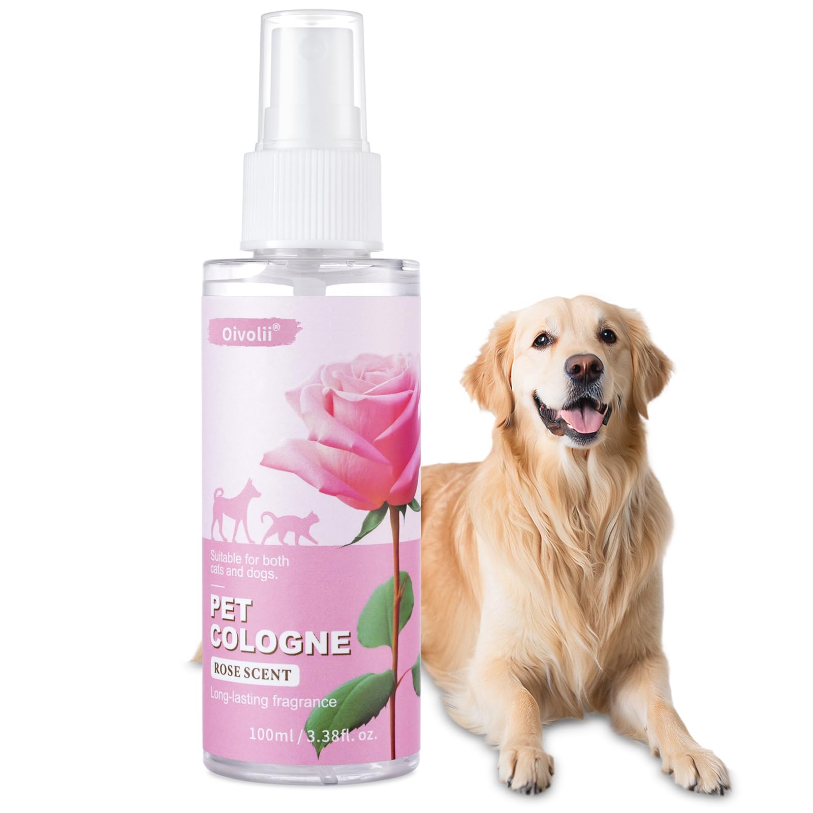 Naturalna woda kolońska dla zwierząt domowych, perfumy dla psów i kotów – spray do pielęgnacji premium o długotrwałym zapachu róż, dezodoryzujący, pielęgnujący i usuwa zapachy, do wszystkich rodzajów