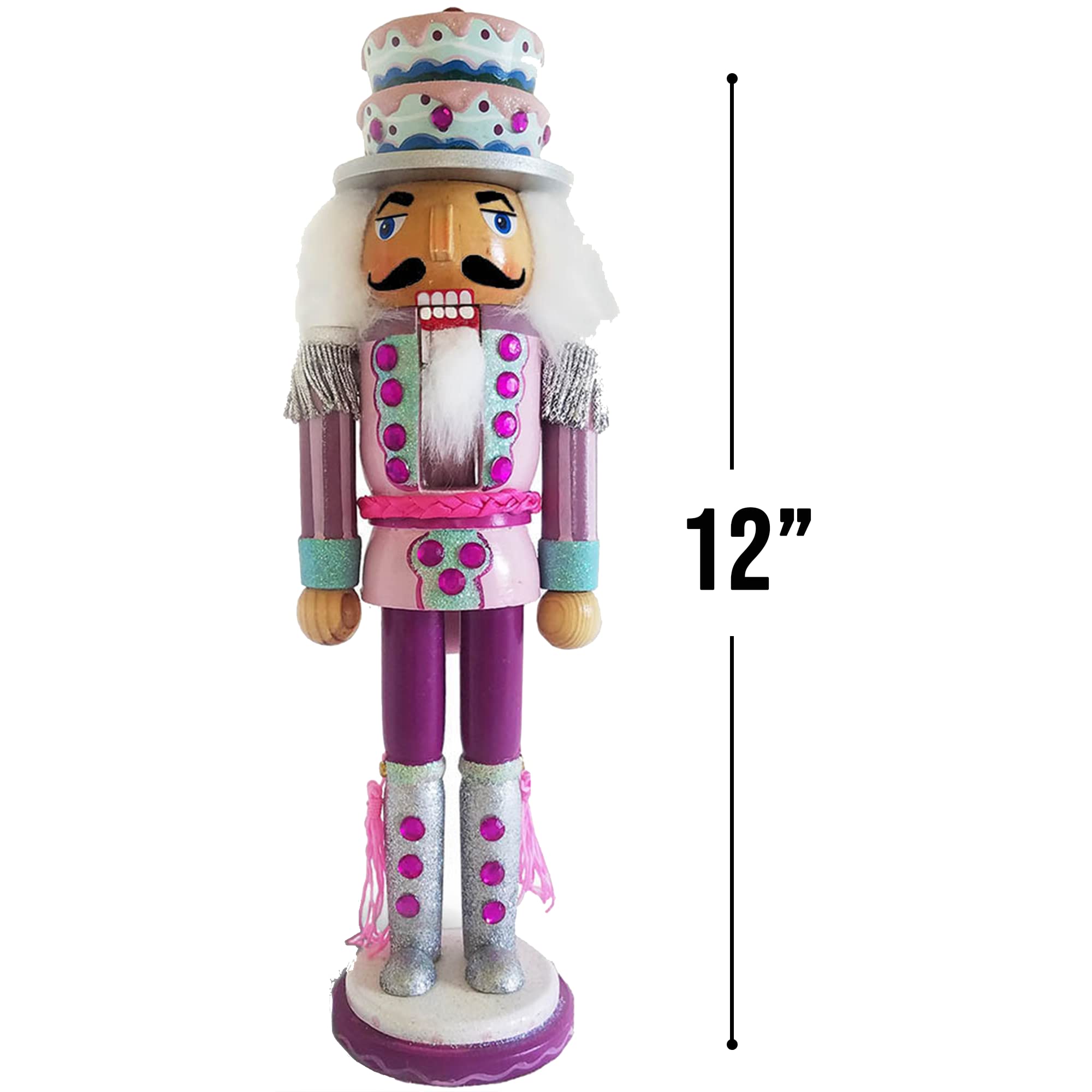 Nutcracker Ballet Gifts, Christmas Ornaments, Wooden Figure Decoration with Bright Traditional Uniform for Holiday Home Decor, Ideal Xmas Ornament, 12 Inch, Soldier Nutcracker with Two-Layer Cake Hat