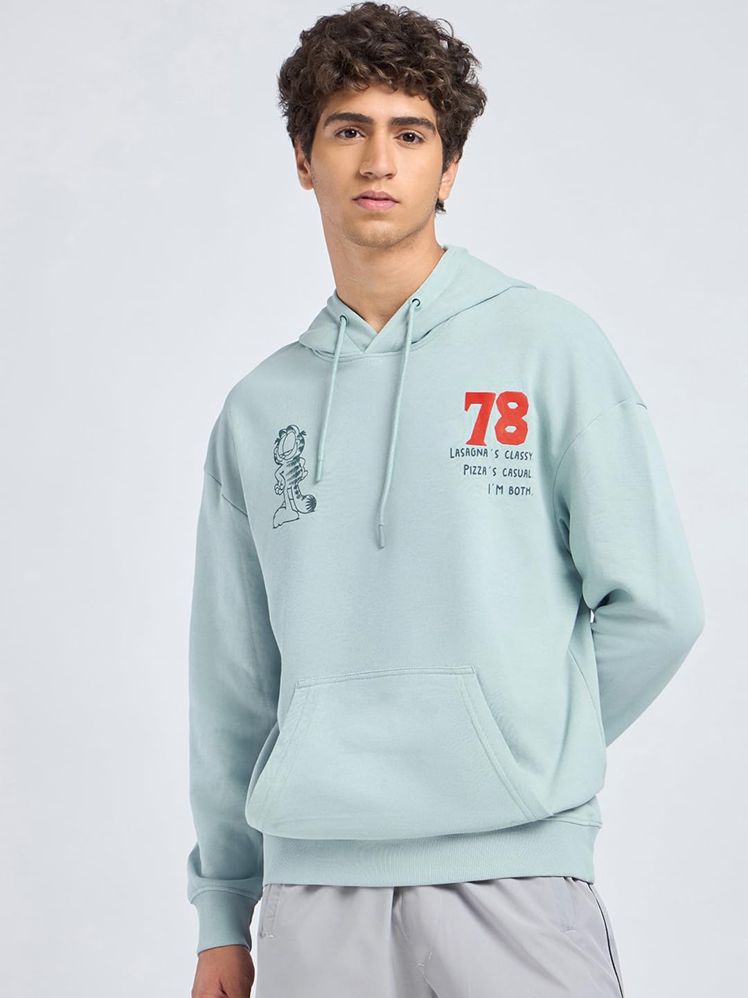 Bewakoof Oficjalna męska bluza z kapturem Garfield Merchandise z kapturem z pełnym rękawem z nadrukiem graficznym