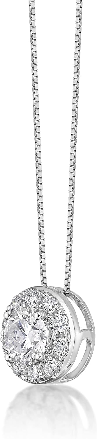 Lavari Jewelers 1/3 to 1 Carat Lab Grown Diamond Round Halo Pendant Necklace for Women in 14k White Gold on 18 Inch Chain (J-K/G-H, VS2-SI1/12-13, cttw) Spring Ring