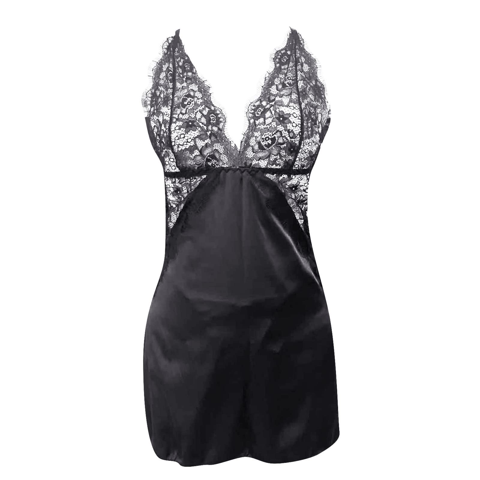 Lingerie Sexy da Donna Pigiama Maglia di Pizzo Camicia da Notte Gonna con Reggicalze Abbigliamento per Donna Lingerie Sexy (Nero M)