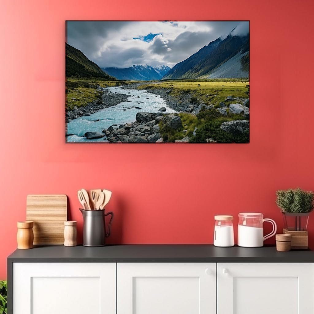 Canvas for Living room. Swift Waters and Serene Valleys: A Glimpse into Nature's Tranquil Majesty, 27 x 18 inch Canvas Wall Art - Contemporary Masterpieces - Modern Home Decor