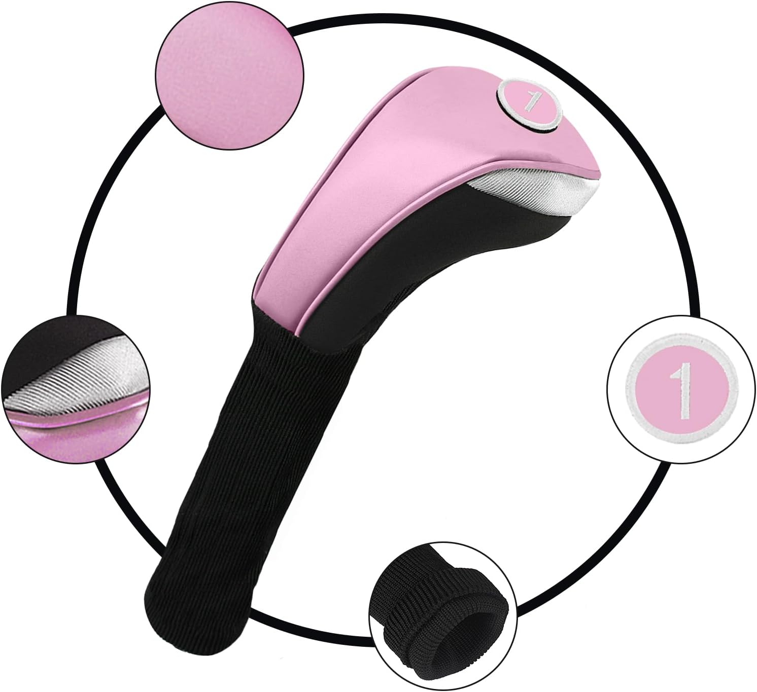 Andux 5pcs/Set PU Golf Wood Club Head Covers 460cc Driver Covers with Long Neck