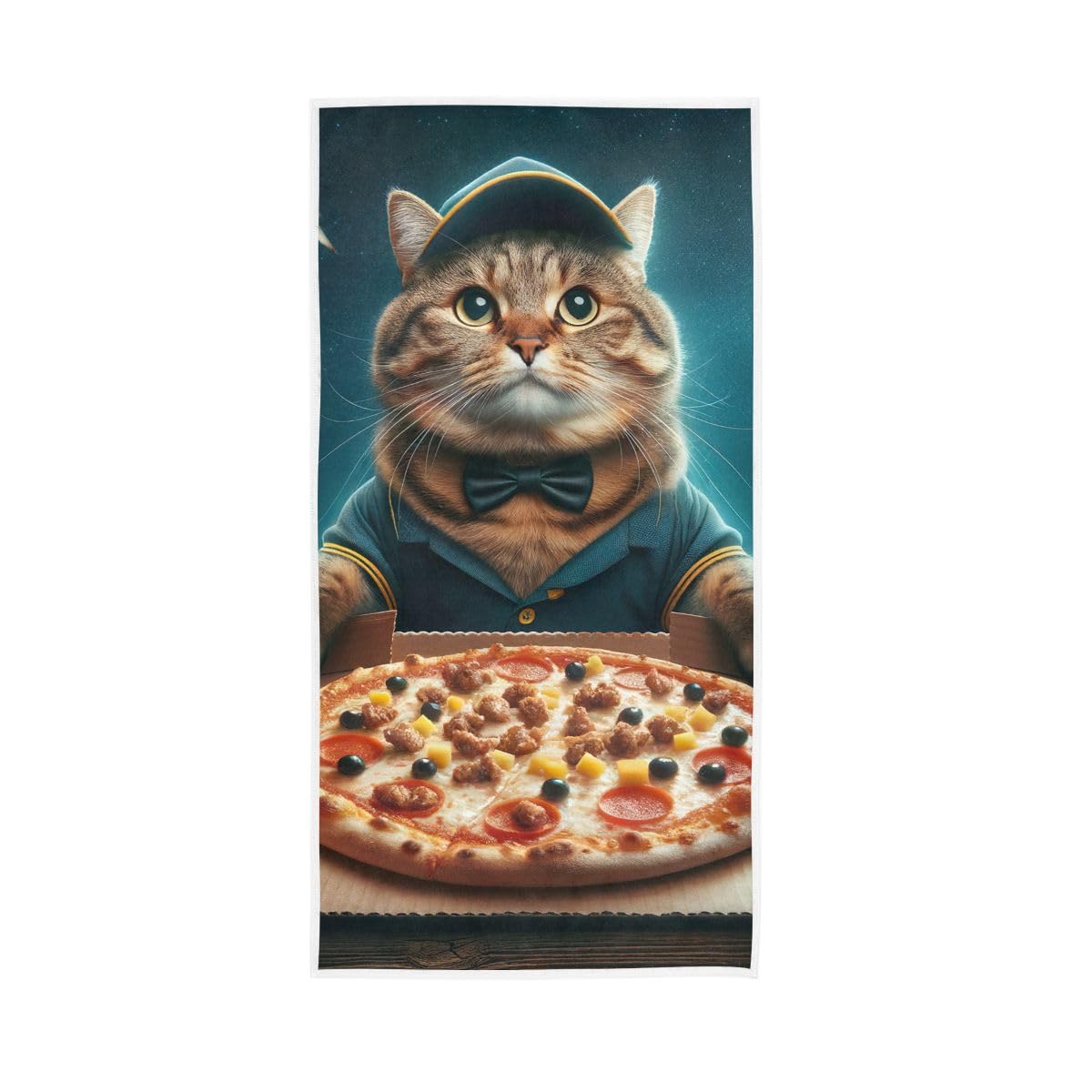 HUYGD Cat Waiter Pizza Hand Towel, Shower Towels for Bathroom, Gym, Hotel, Spa 15 x 30 Inches