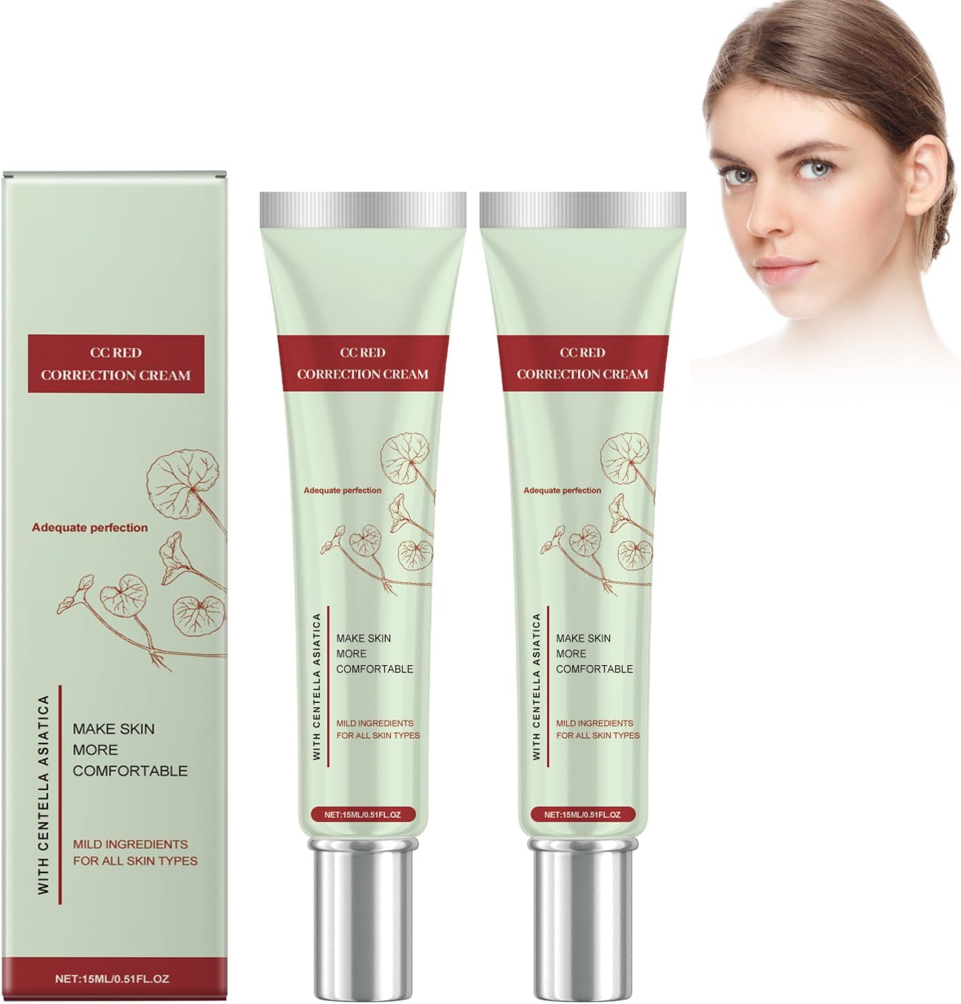 2 pieces tinted face cream with Centella Asiatica, CC Cream Red Correct CC Cream Color Correcting Cream, makeup, fondation, moisturizing, improves complexion and moisturizes